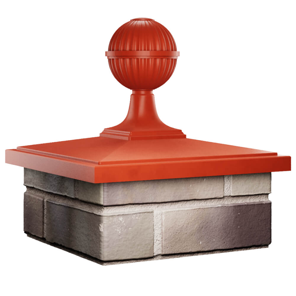 Колпак Zking БонаМоно Красный с шаром на столб 1.5х1.5 кирпича (385х385, 400х400мм) в сборе в Тюмени фото