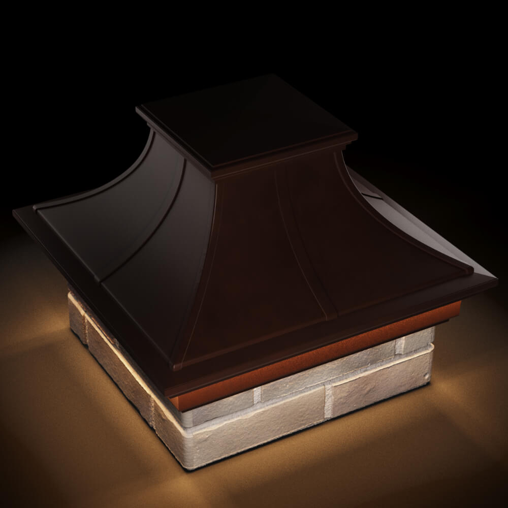 Колпак Zking Монблан Премиум Коричневый на столб 1.5х1.5 кирпича (385х385мм) с подсветкой в Тюмени фото