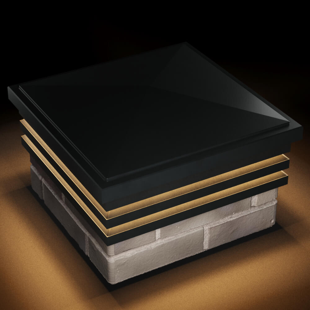 Колпак Zking Бона ХайТек Черный на столб 1.5х1.5 кирпича (385х385мм) с подсветкой в Тюмени фото