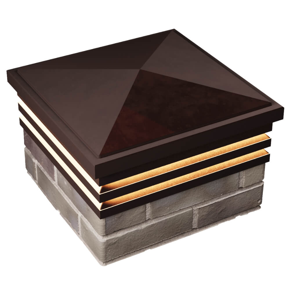 Колпак Zking Бона ХайТек Коричневый на столб 1.5х1.5 кирпича (385х385мм) с подсветкой в Тюмени фото