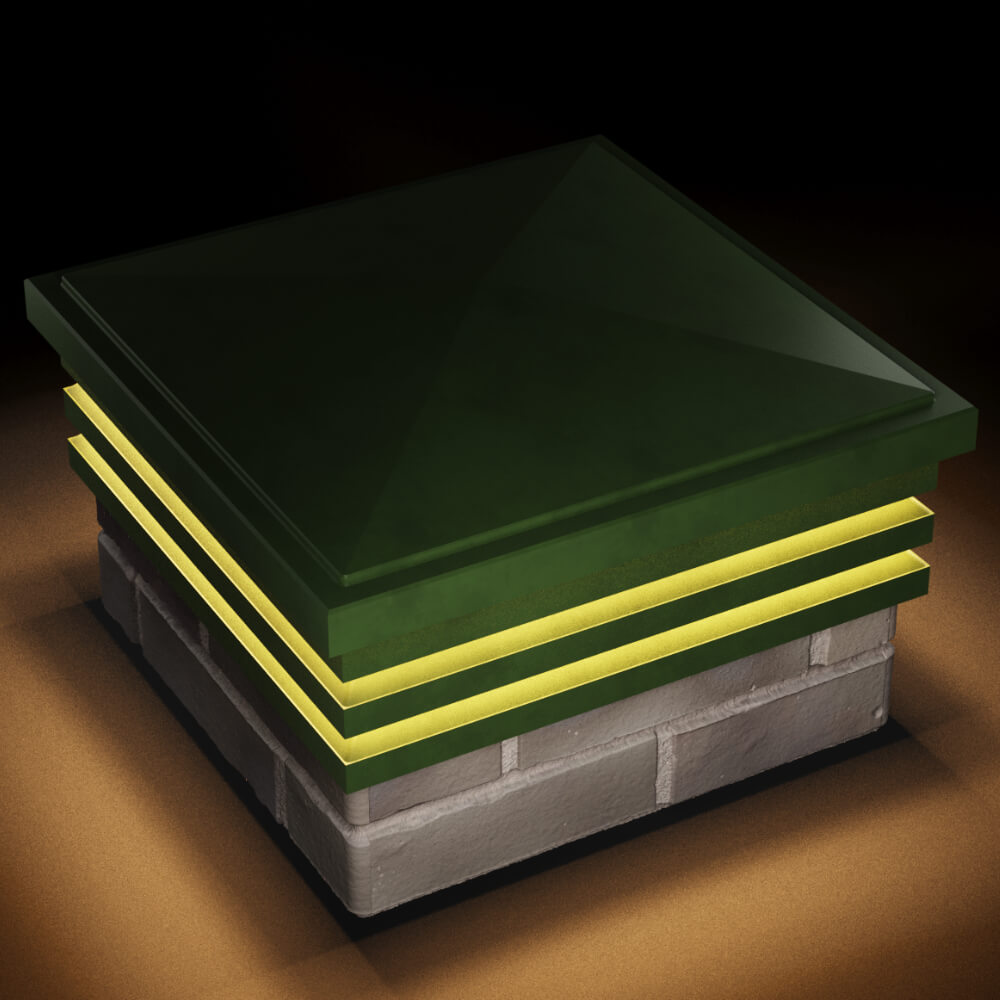 Колпак Zking Бона ХайТек Зеленый на столб 1.5х1.5 кирпича (385х385мм) с подсветкой в Тюмени фото