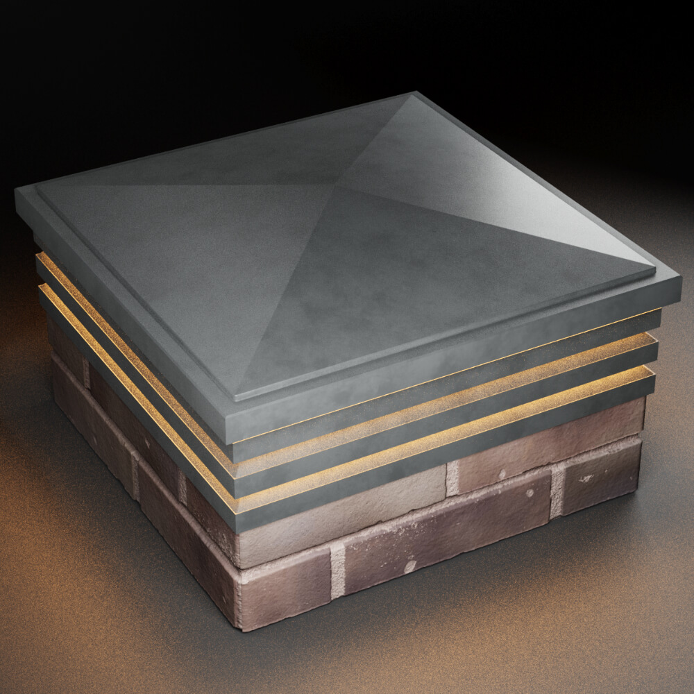 Колпак Zking Бона ХайТек Серый на столб 2х2 кирпича (513х513мм) с подсветкой в Тюмени фото