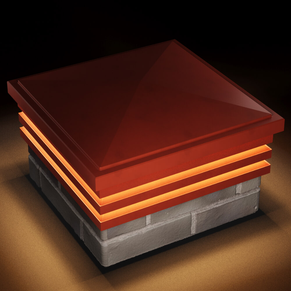 Колпак Zking Бона ХайТек Красный на столб 1.5х1.5 кирпича (385х385мм) с подсветкой в Тюмени фото