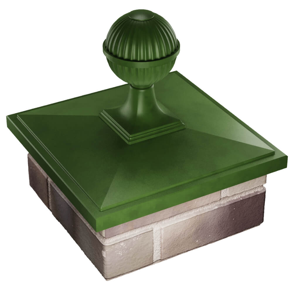Колпак Zking БонаМоно Зеленый с шаром на столб 1.5х1.5 кирпича (385х385, 400х400мм) в сборе в Тюмени фото