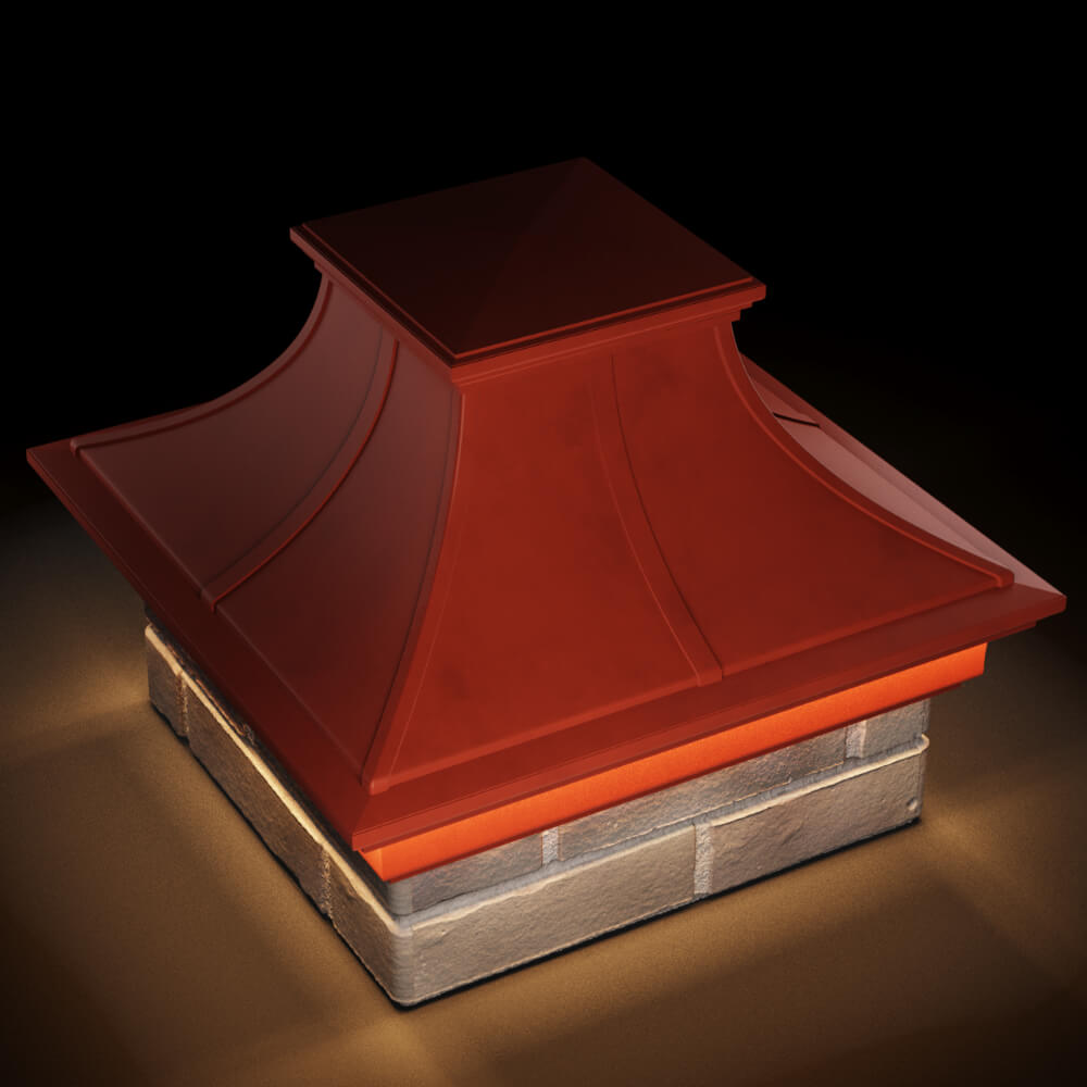 Колпак Zking Монблан Премиум Красный на столб 1.5х1.5 кирпича (385х385мм) с подсветкой в Тюмени фото