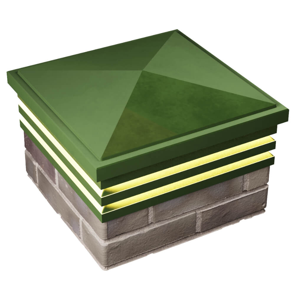 Колпак Zking Бона ХайТек Зеленый на столб 1.5х1.5 кирпича (385х385мм) с подсветкой в Тюмени фото