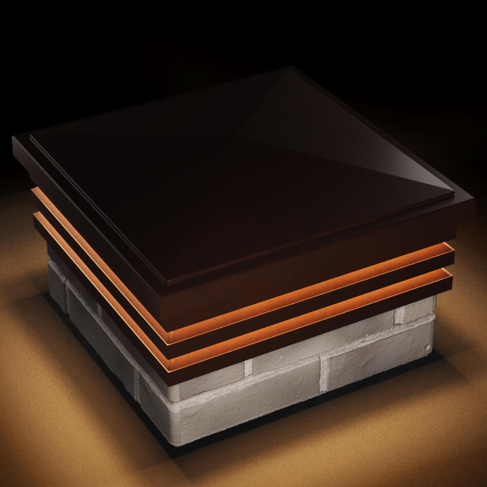 Колпак Zking Бона ХайТек Коричневый на столб 1.5х1.5 кирпича (385х385мм) с подсветкой в Тюмени фото