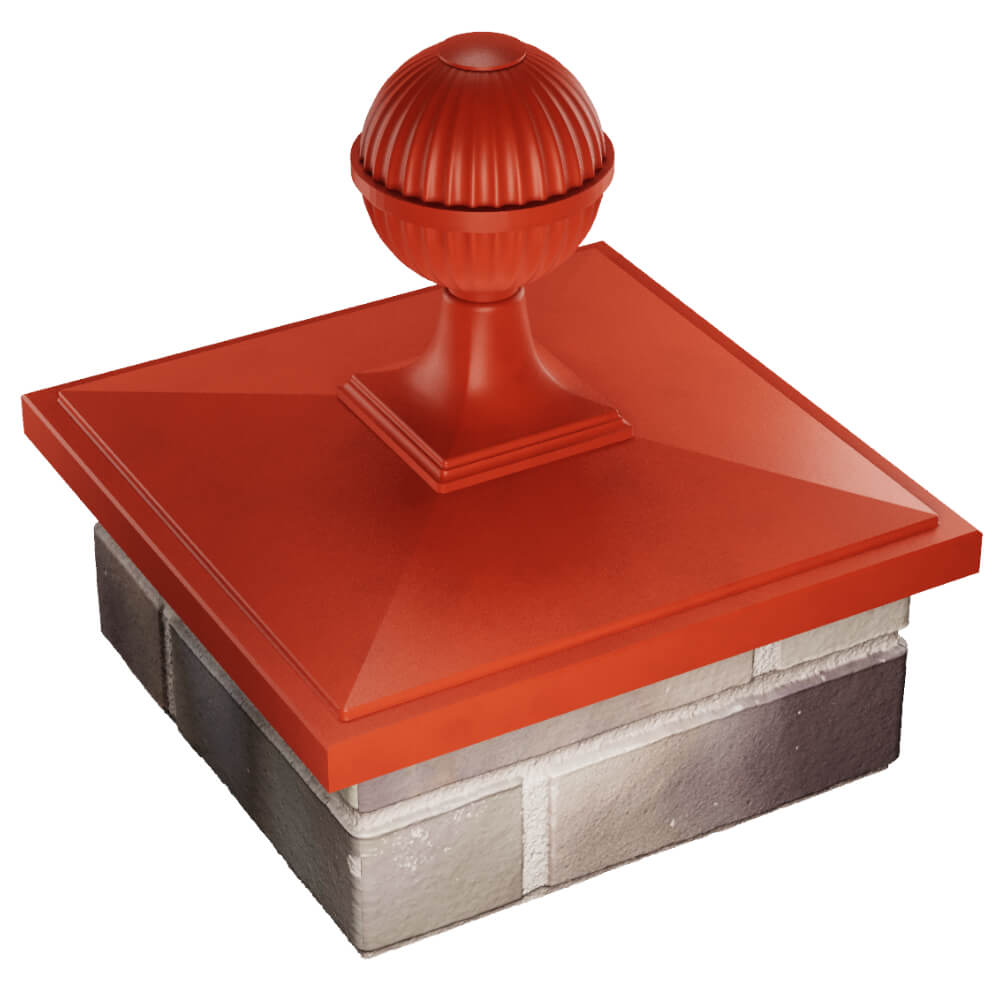 Колпак Zking БонаМоно Красный с шаром на столб 1.5х1.5 кирпича (385х385, 400х400мм) в сборе в Тюмени фото