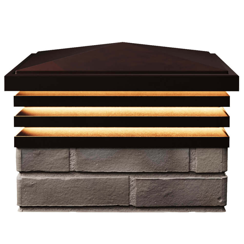Колпак Zking Бона ХайТек Коричневый на столб 1.5х1.5 кирпича (385х385мм) с подсветкой в Тюмени фото
